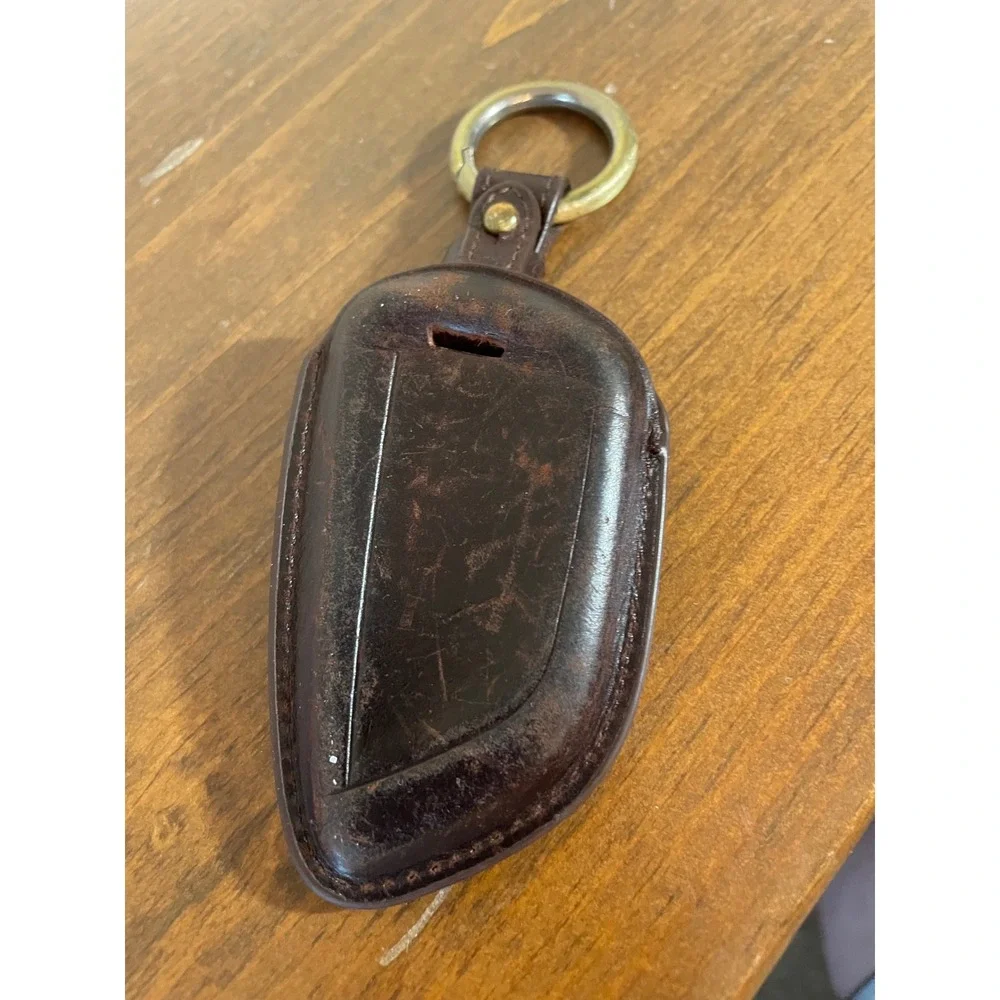 BMW Leather Key Fob Cover Case Dark Brown Protective Sleeve with Brass Ring